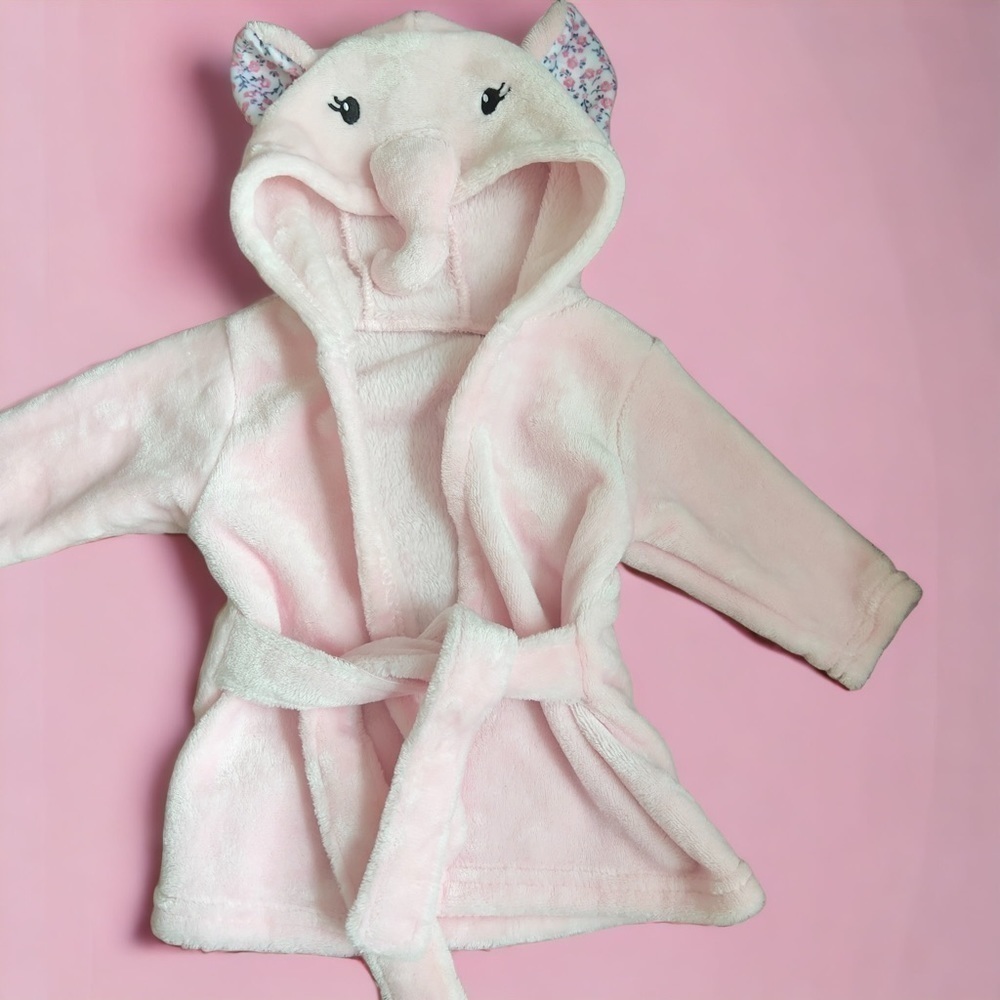 Little Treasure Infant Baby Girl Plush Pink Elephant Animal Face Bathrobe 0-9m
